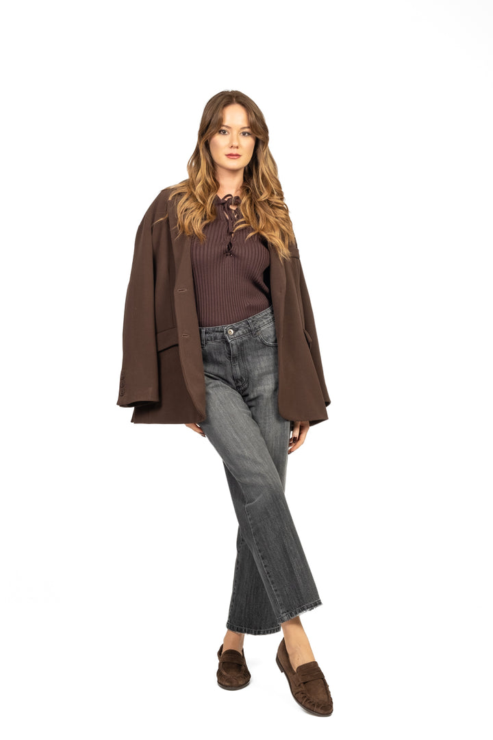 Tensione In - Maglia a costine con scollo intrecciato Art. W5HMJ55A418