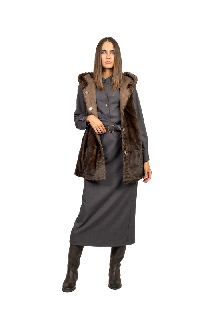 Emunà - Gilet pelliccia con cappuccio