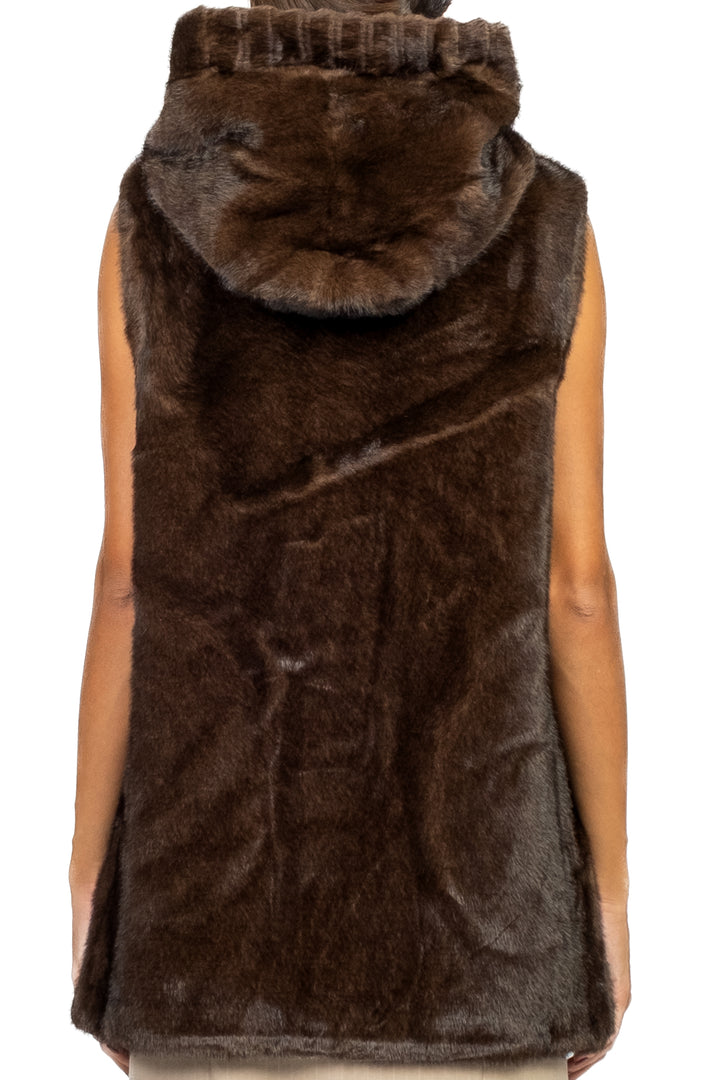 Emunà - Gilet pelliccia con cappuccio