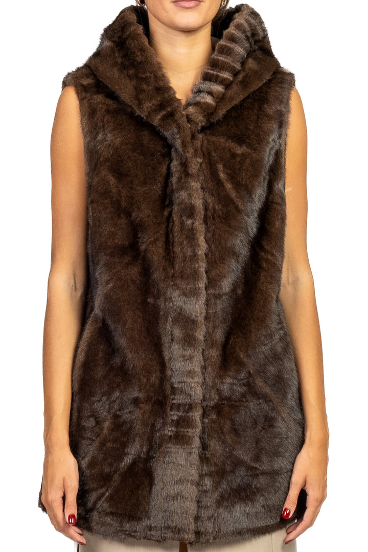 Emunà - Gilet pelliccia con cappuccio