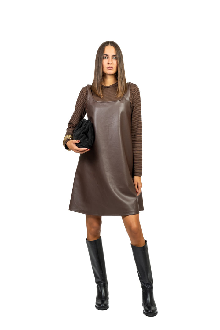 Tensione In - Abito canotta ecopelle con t-shirt righe Art. W25X730