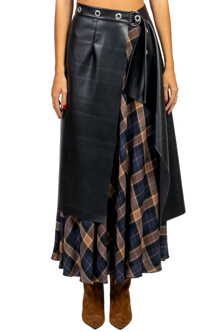 Dixie - Gonna check con sovrapposizione in ecopelle Art. GDCUYNE