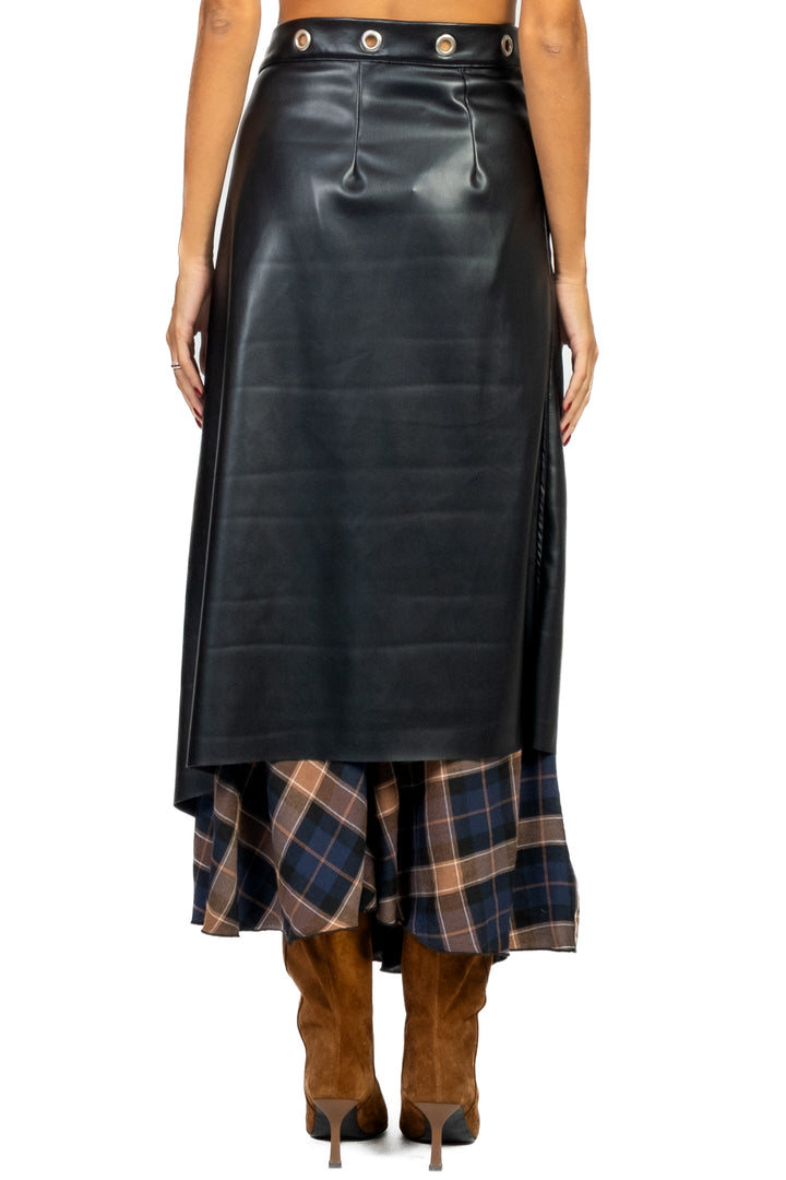 Dixie - Gonna check con sovrapposizione in ecopelle Art. GDCUYNE