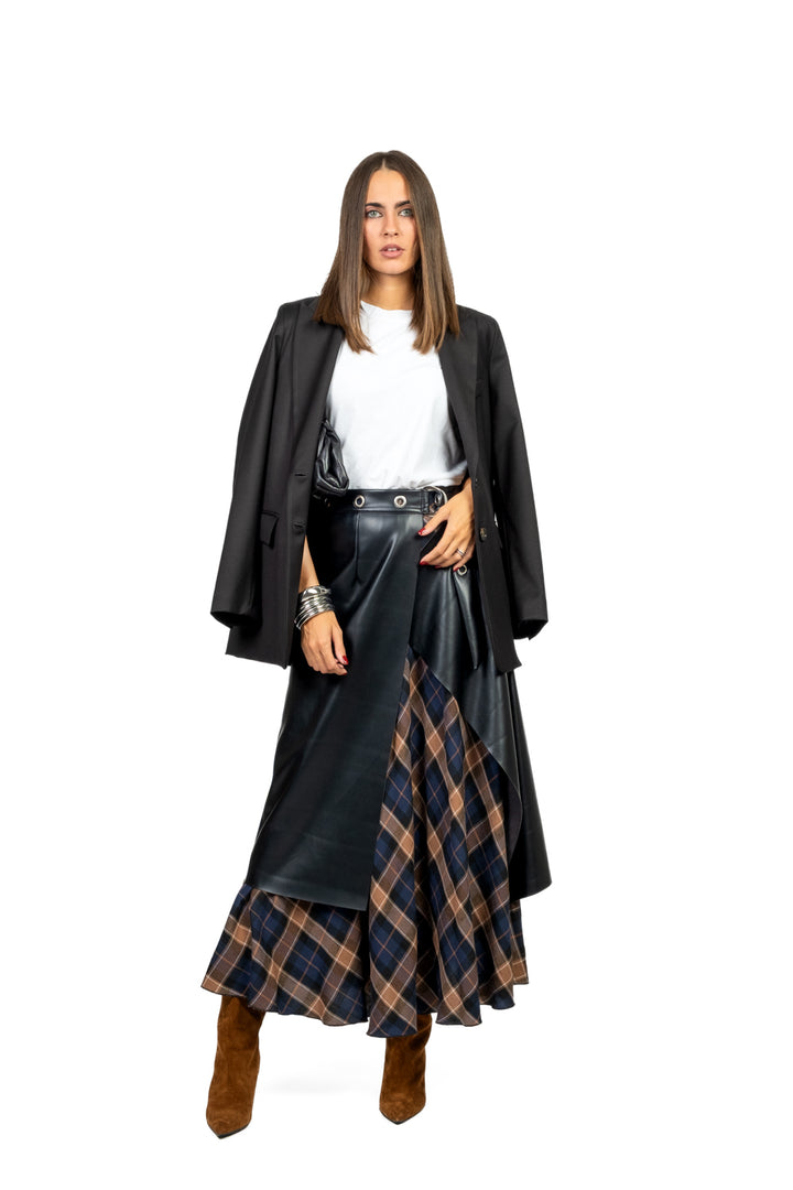 Dixie - Gonna check con sovrapposizione in ecopelle Art. GDCUYNE