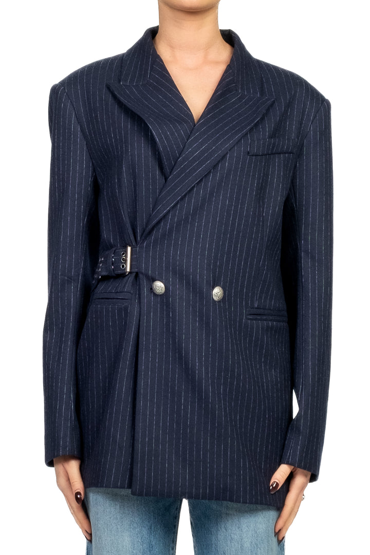 Tensione In - Giacca gessata con fibbia laterale Art. 37816