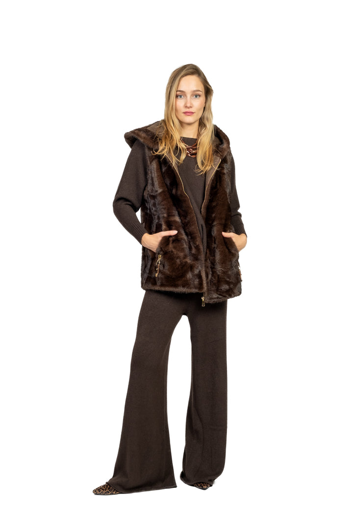 Emunà - Gilet pelliccia con cappuccio