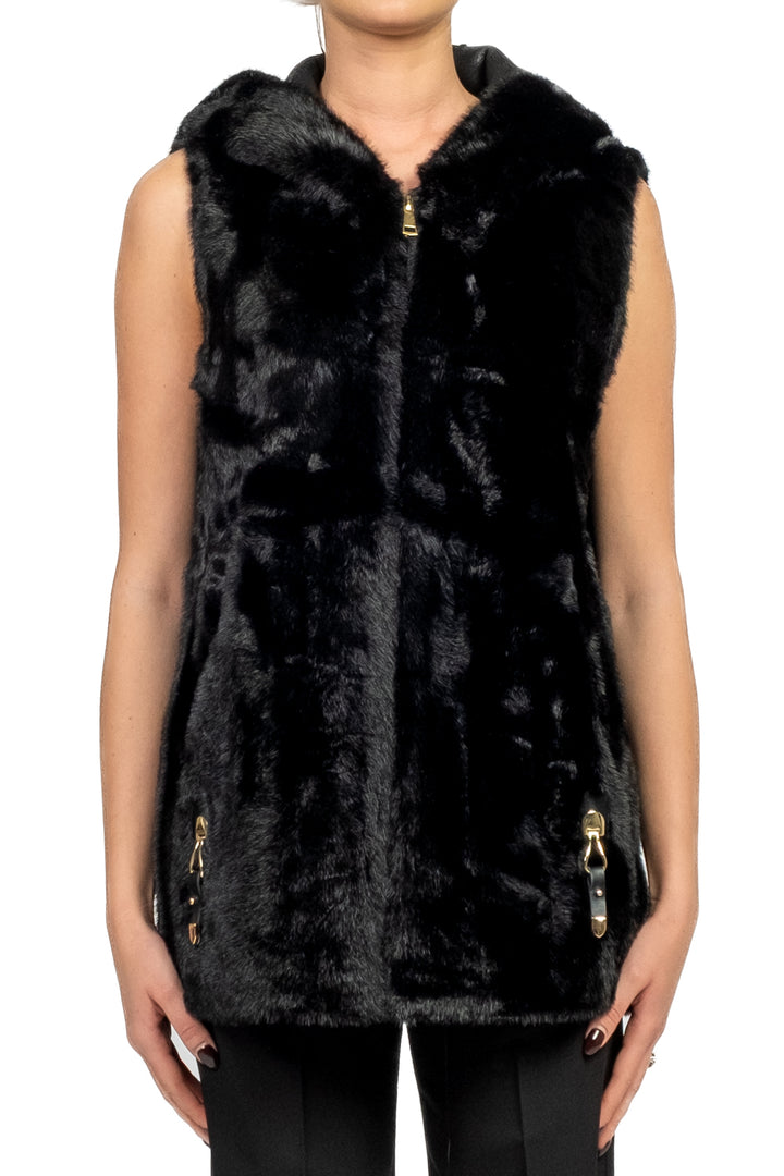 Emunà - Gilet pelliccia con cappuccio