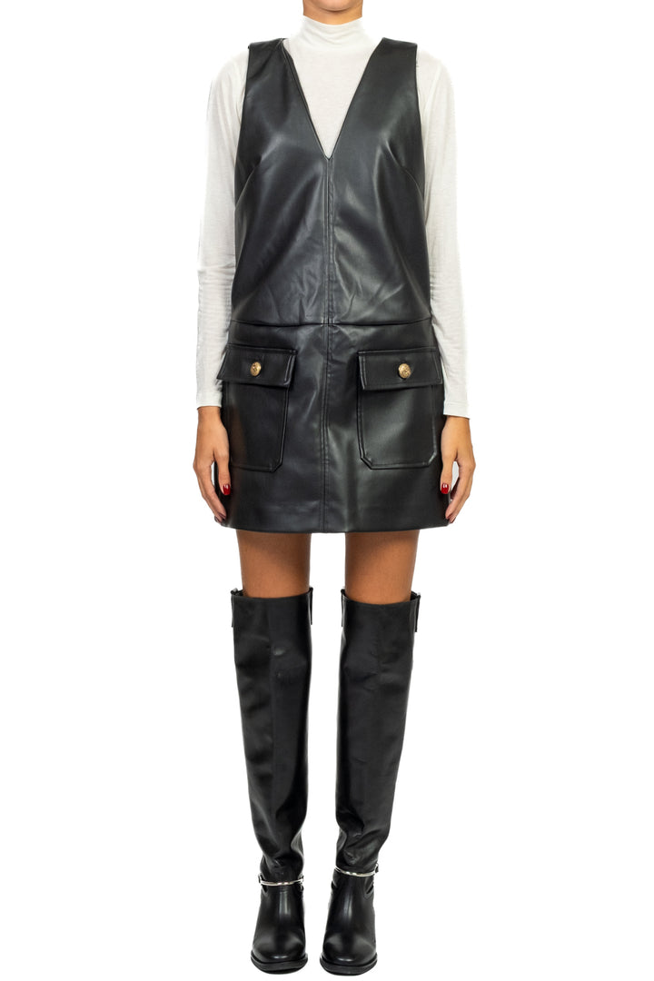 Tensione In - Abito mini ecopelle con maglia Art. W25X742