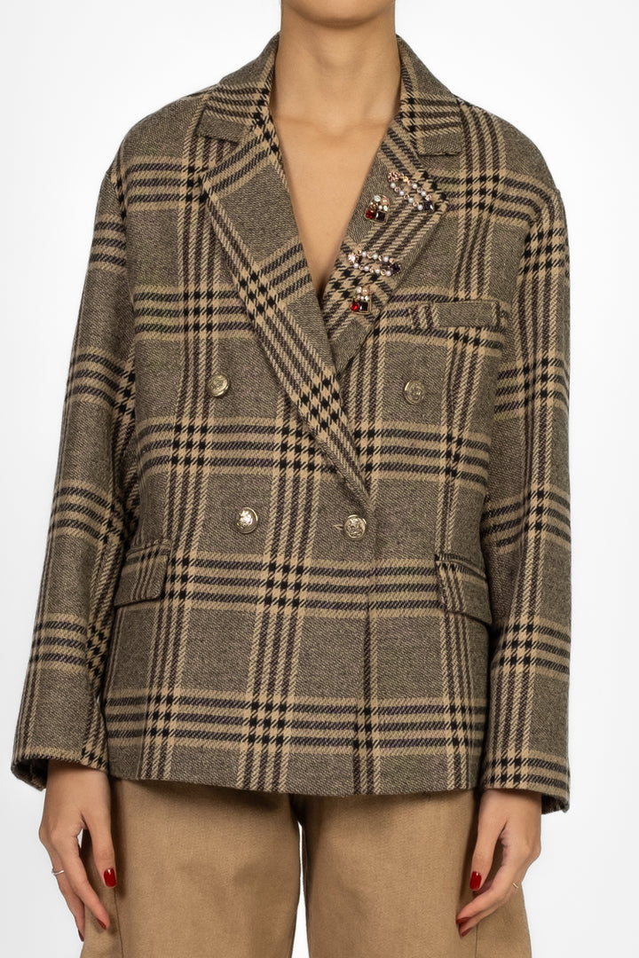 Tensione In - Giacca doppio petto check con spille Art. 26B1274