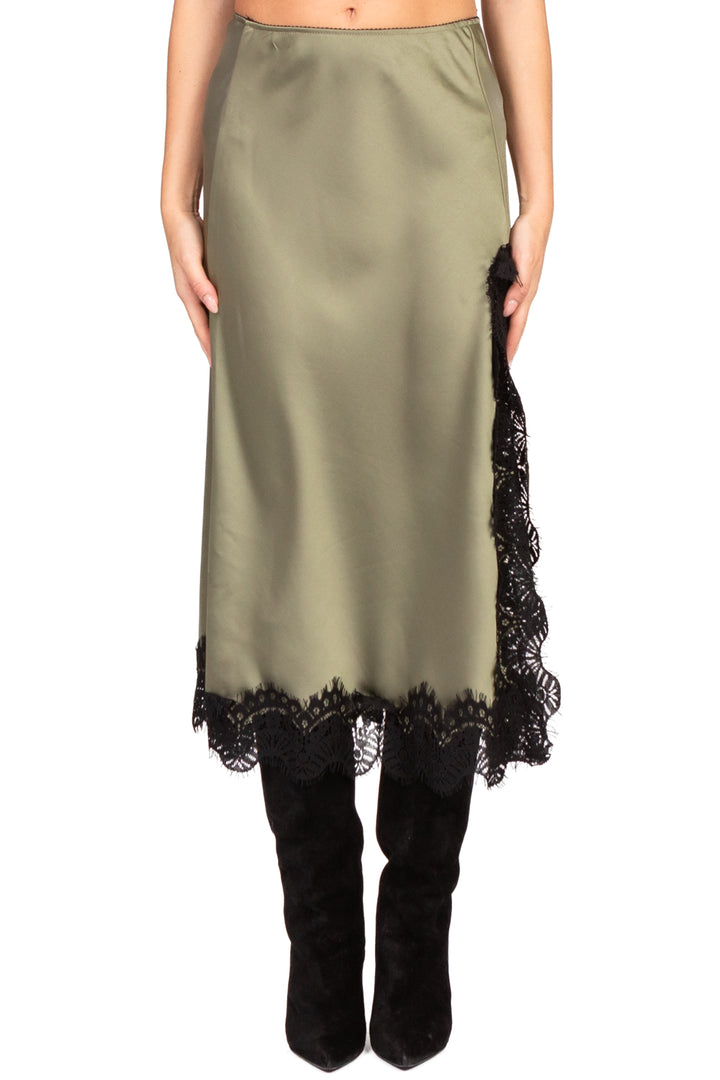 Tensione In - Gonna satin orlo in pizzo con spacco Art. 37527