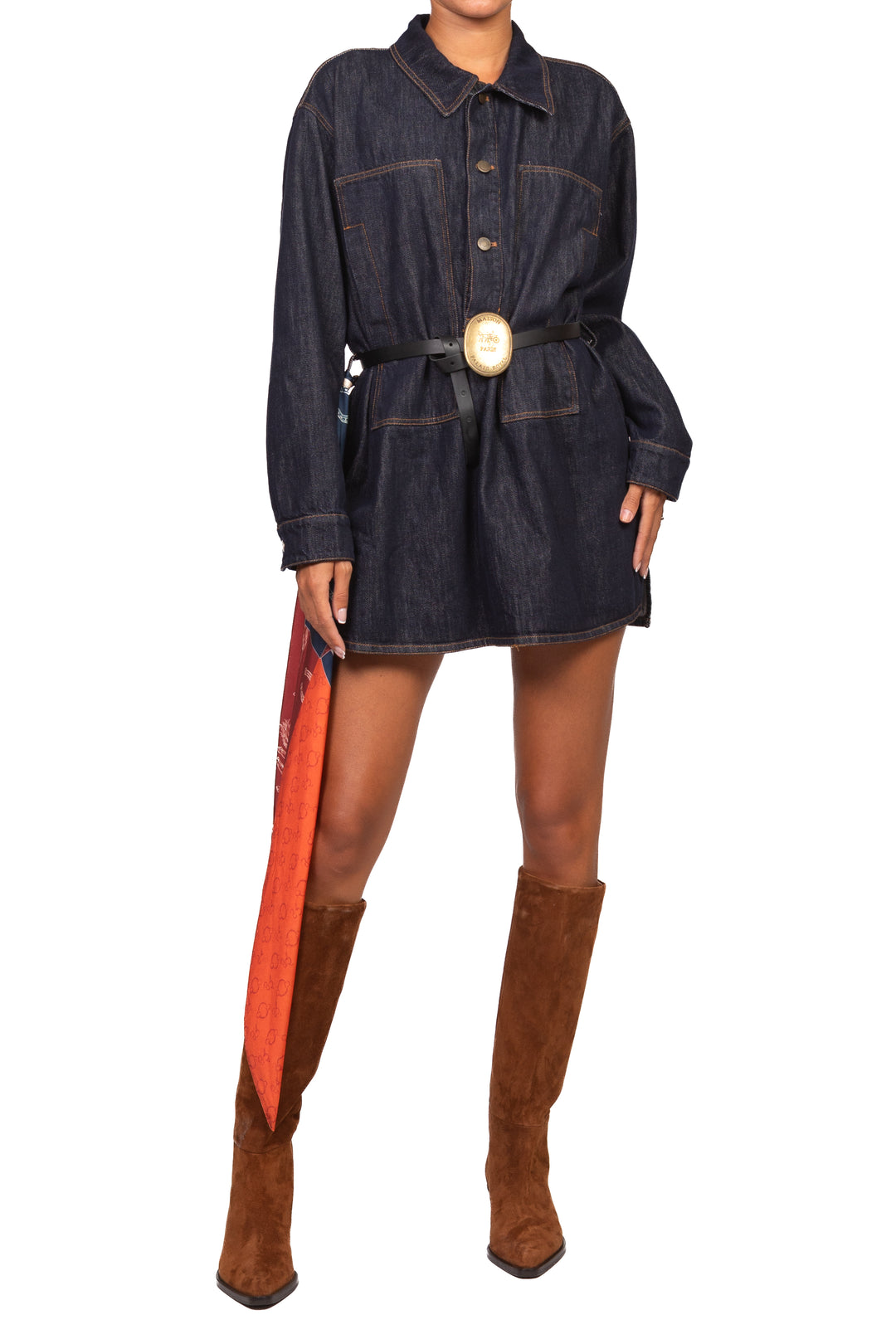 Tensione In - Abito mini in denim con foulard Art. W26A354
