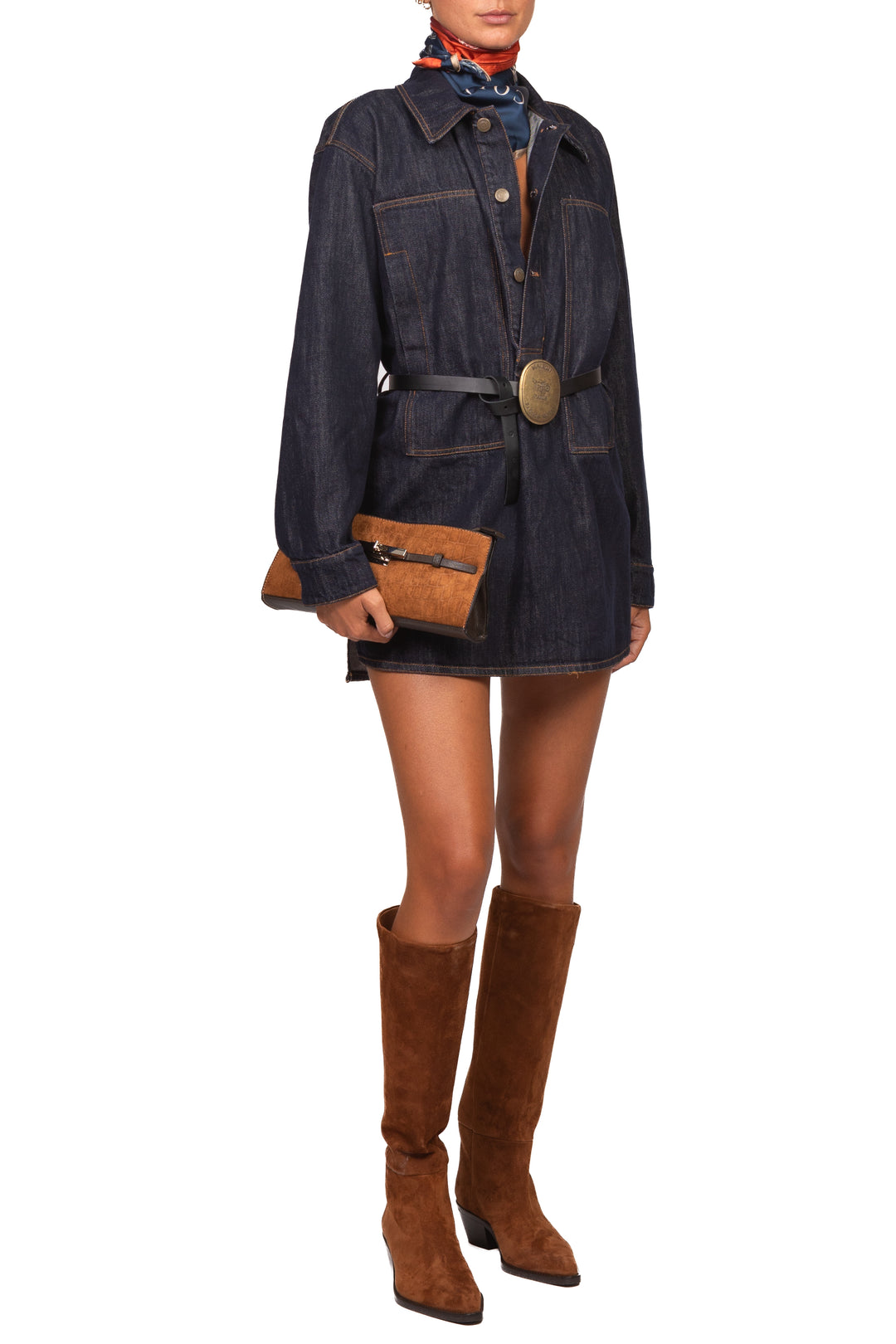 Tensione In - Abito mini in denim con foulard Art. W26A354