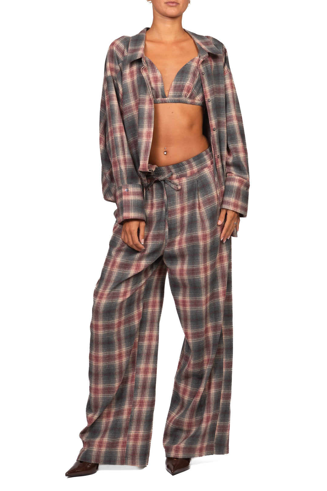 Vicolo - Twin set camicia con bralette fantasia check Art. TAC0969
