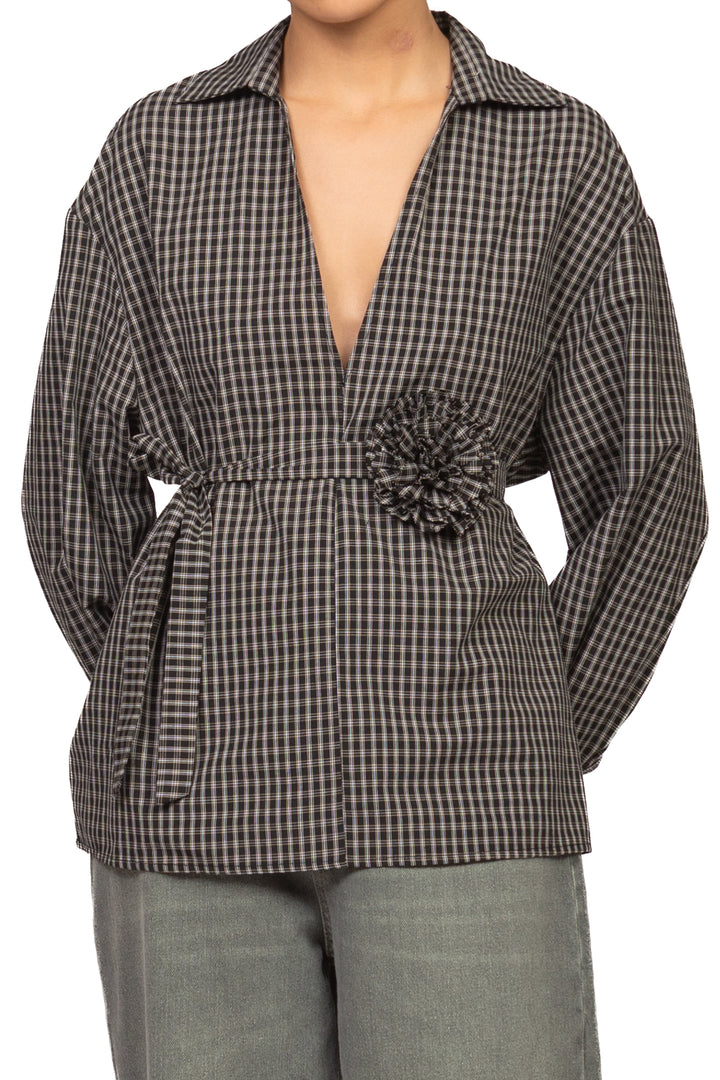 Vicolo - Blusa over quadretti con laccio fiore Art. TAC0447
