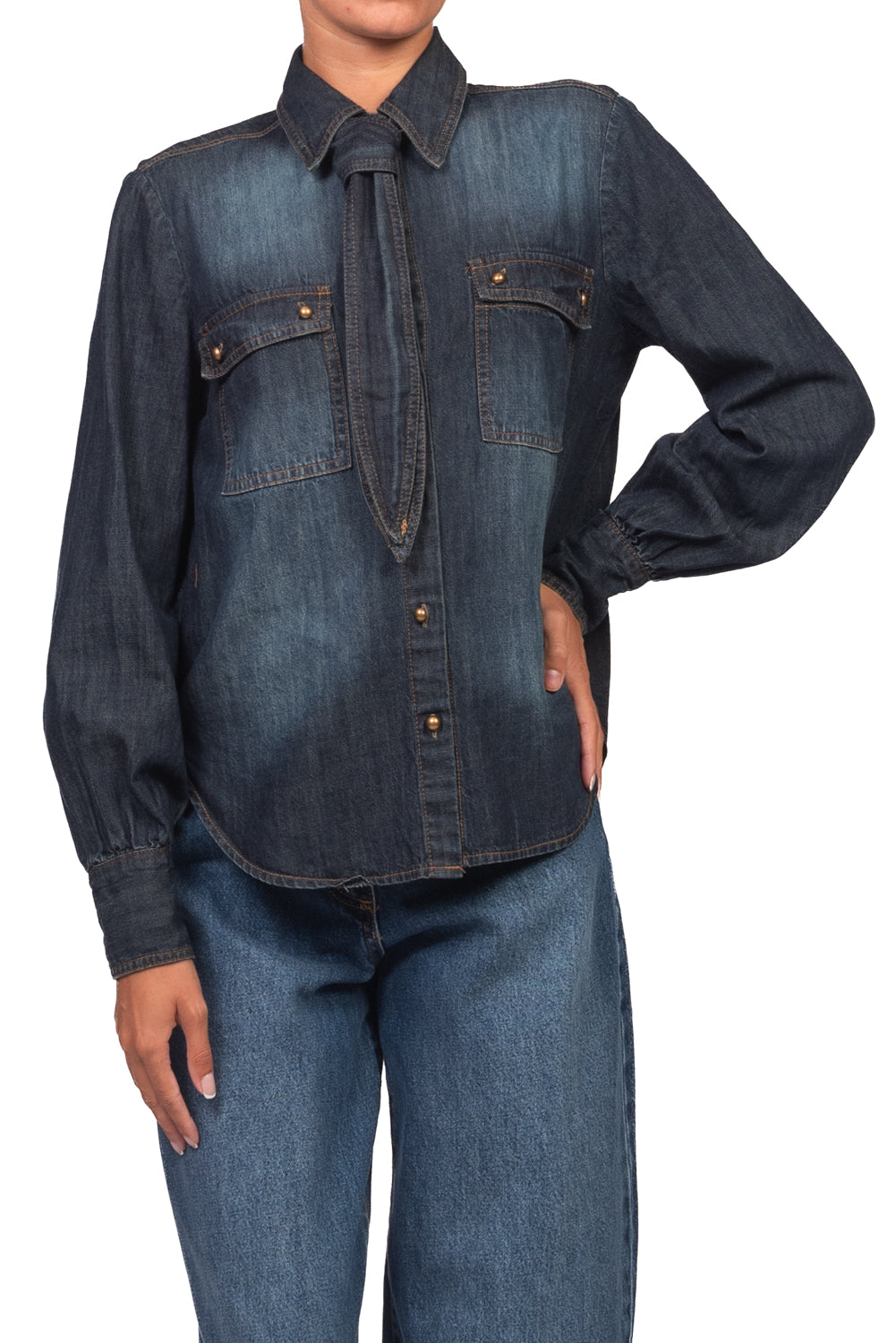 Tensione In - Camicia in jeans con cravatta Art. W26C355