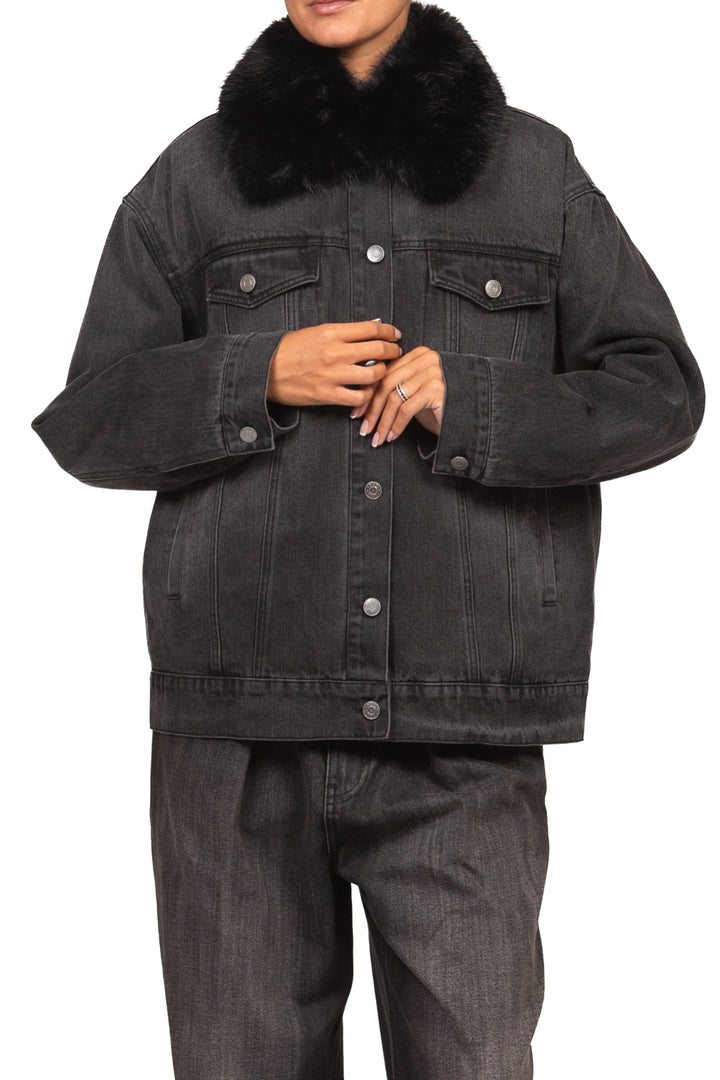 Vicolo - Giacca denim imbottita colletto eco pelliccia Art. TAC0105