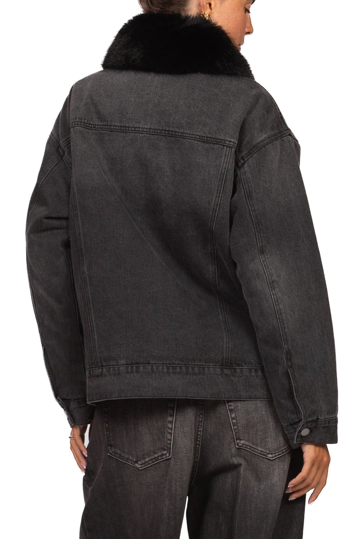 Vicolo - Giacca denim imbottita colletto eco pelliccia Art. TAC0105
