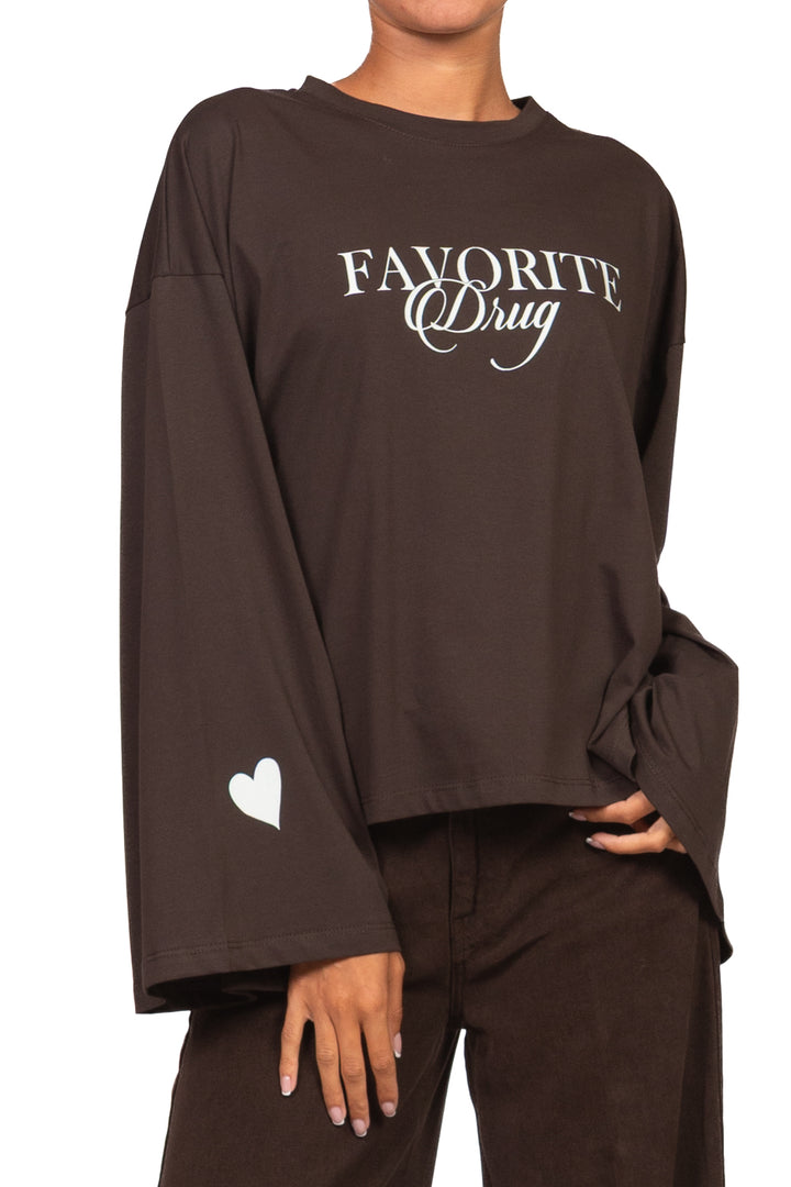 Vicolo - T-shirt manica lunga "Favorite drug" Art. RAC0198