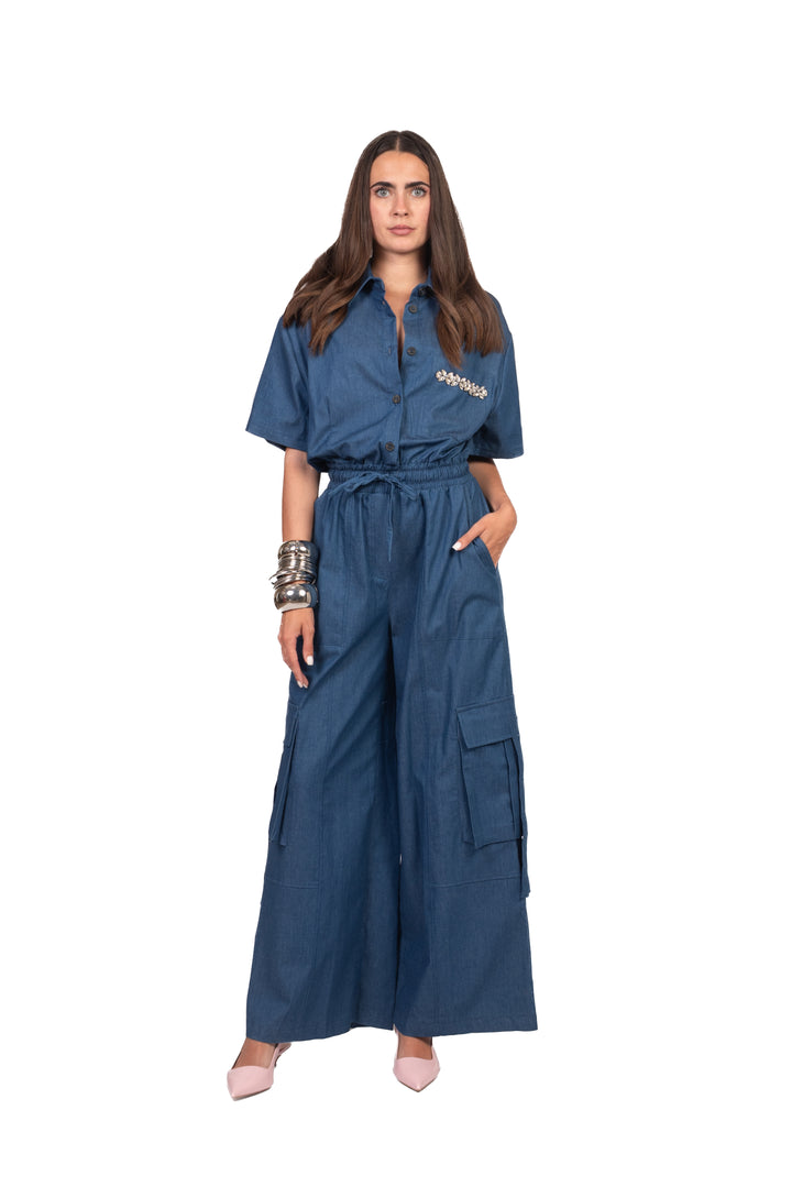 Tensione In - Tuta cargo chambray taschino gioiello Art. 26H5396