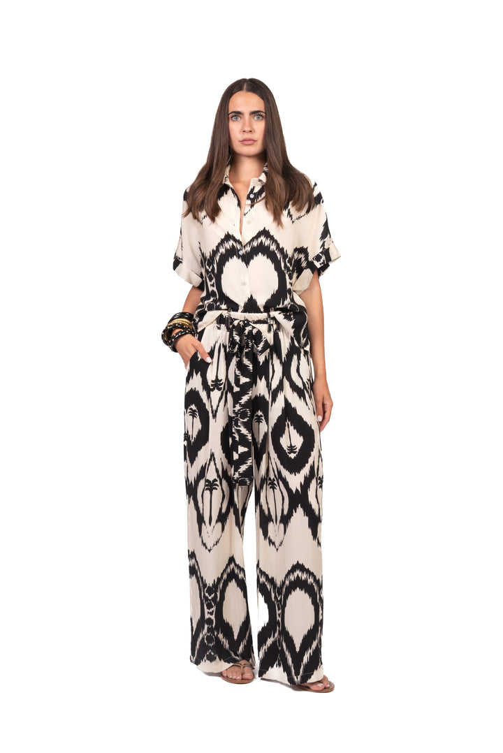 Tensione In - Pantalone palazzo stampa palma Art. PE260279