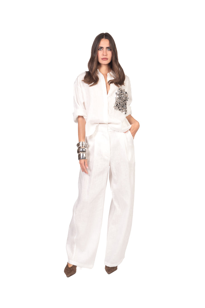 Tensione In - Camicia in lino taschino paillettes Art. S26CE15