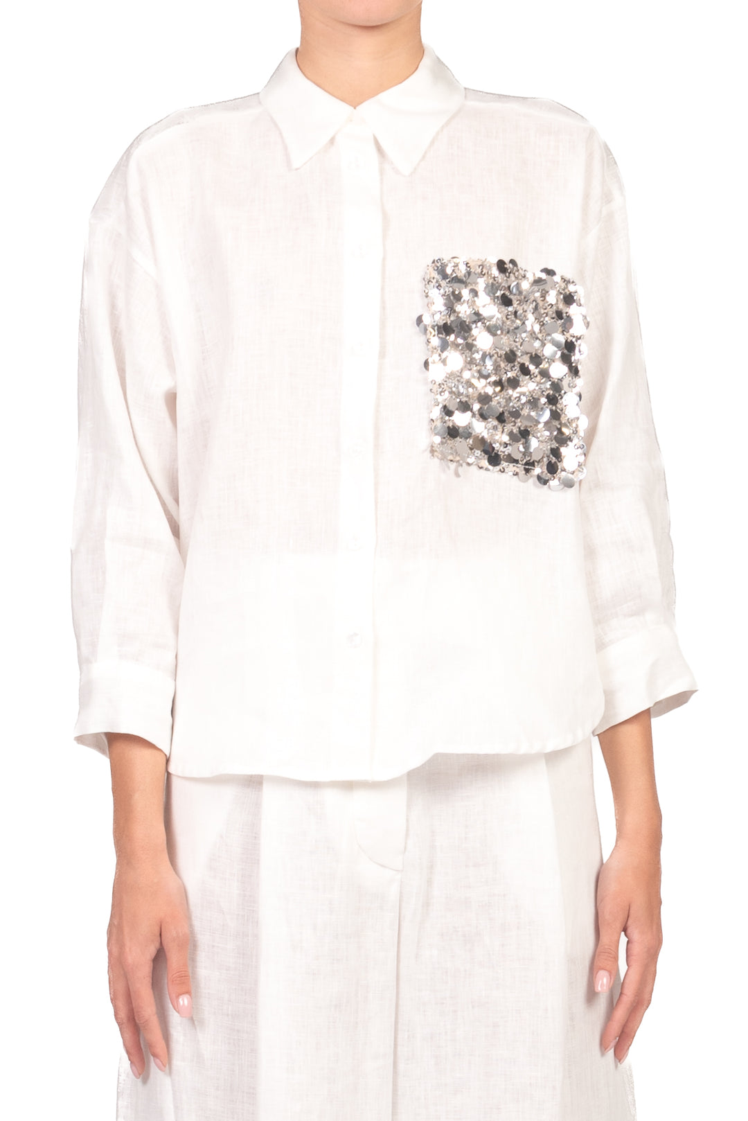 Tensione In - Camicia in lino taschino paillettes Art. S26CE15