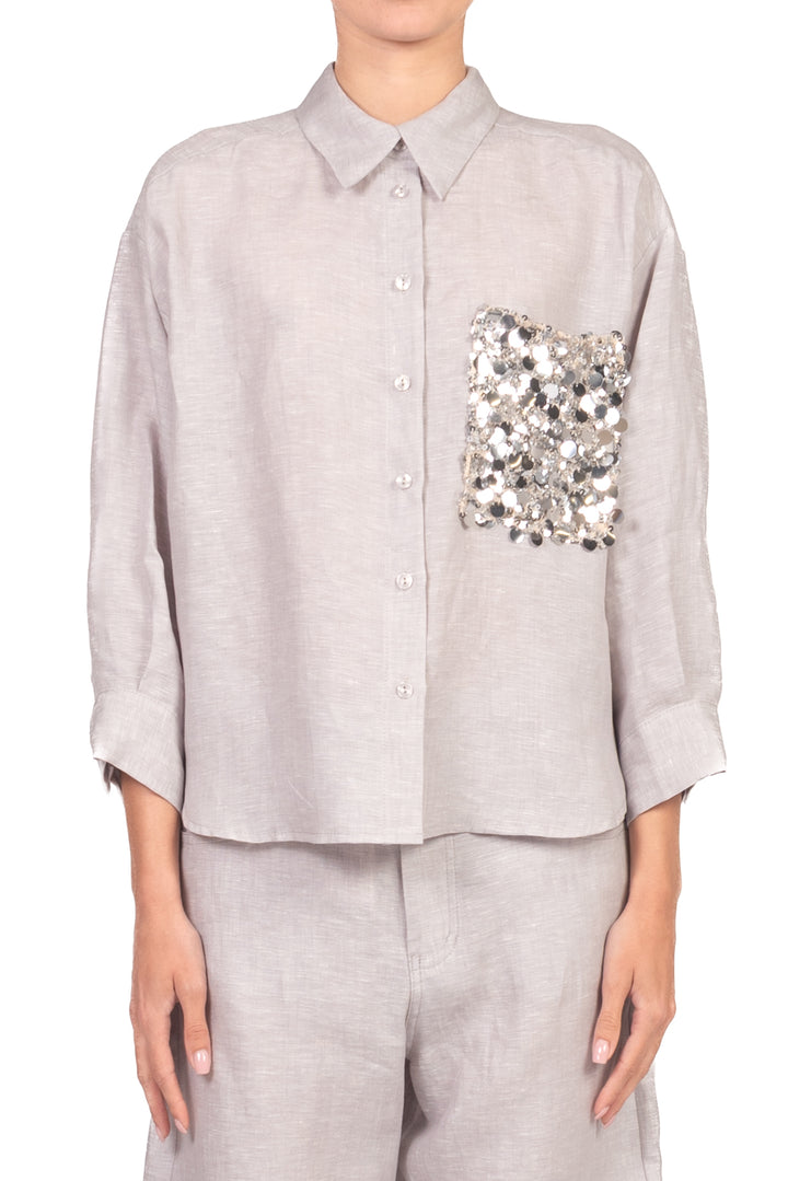 Tensione In - Camicia in lino taschino paillettes Art. S26CE15