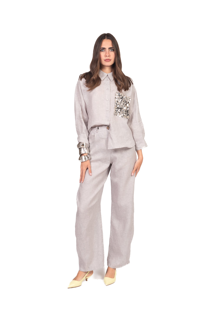 Tensione In - Camicia in lino taschino paillettes Art. S26CE15
