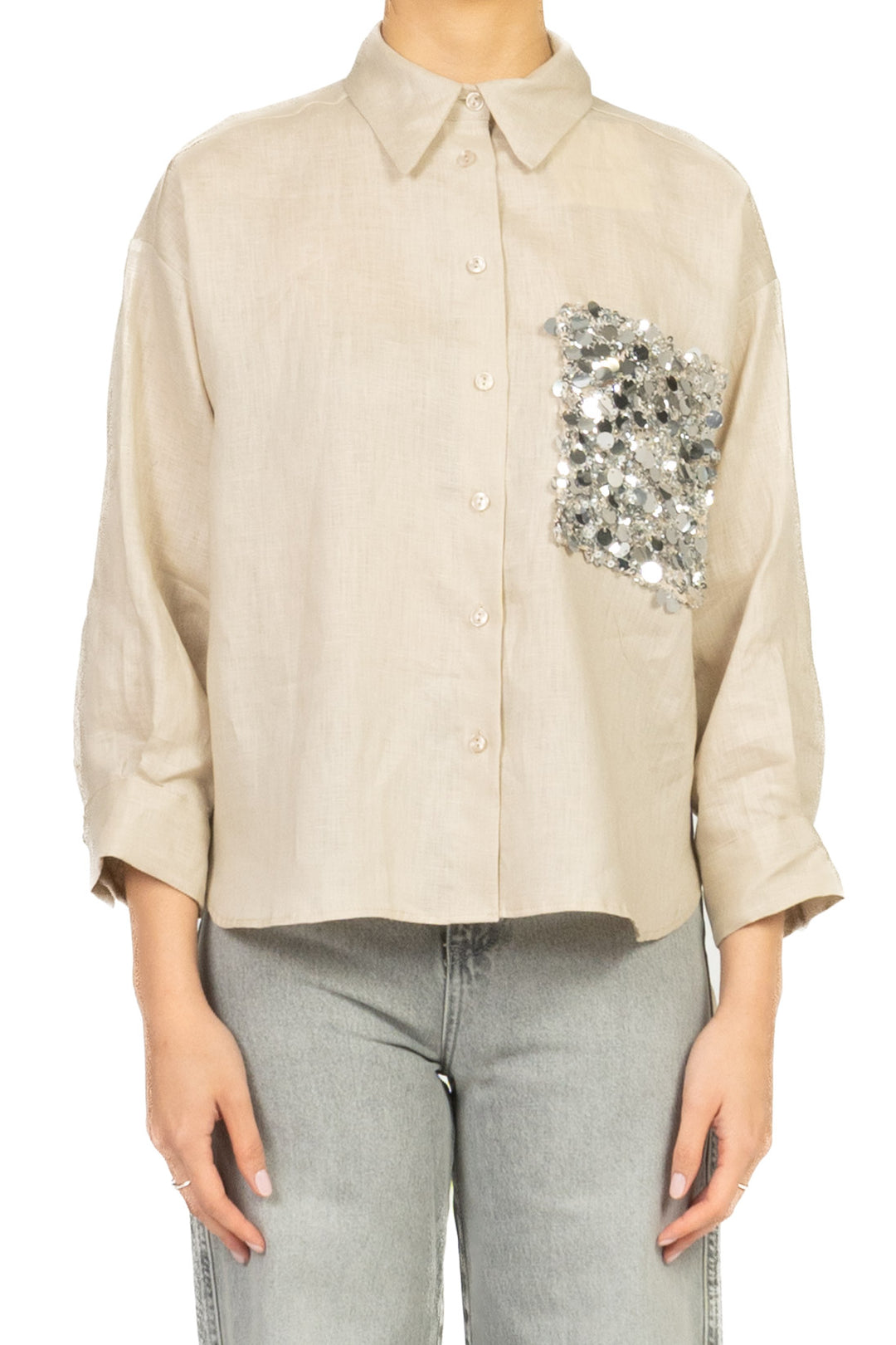 Tensione In - Camicia in lino taschino paillettes Art. S26CE15