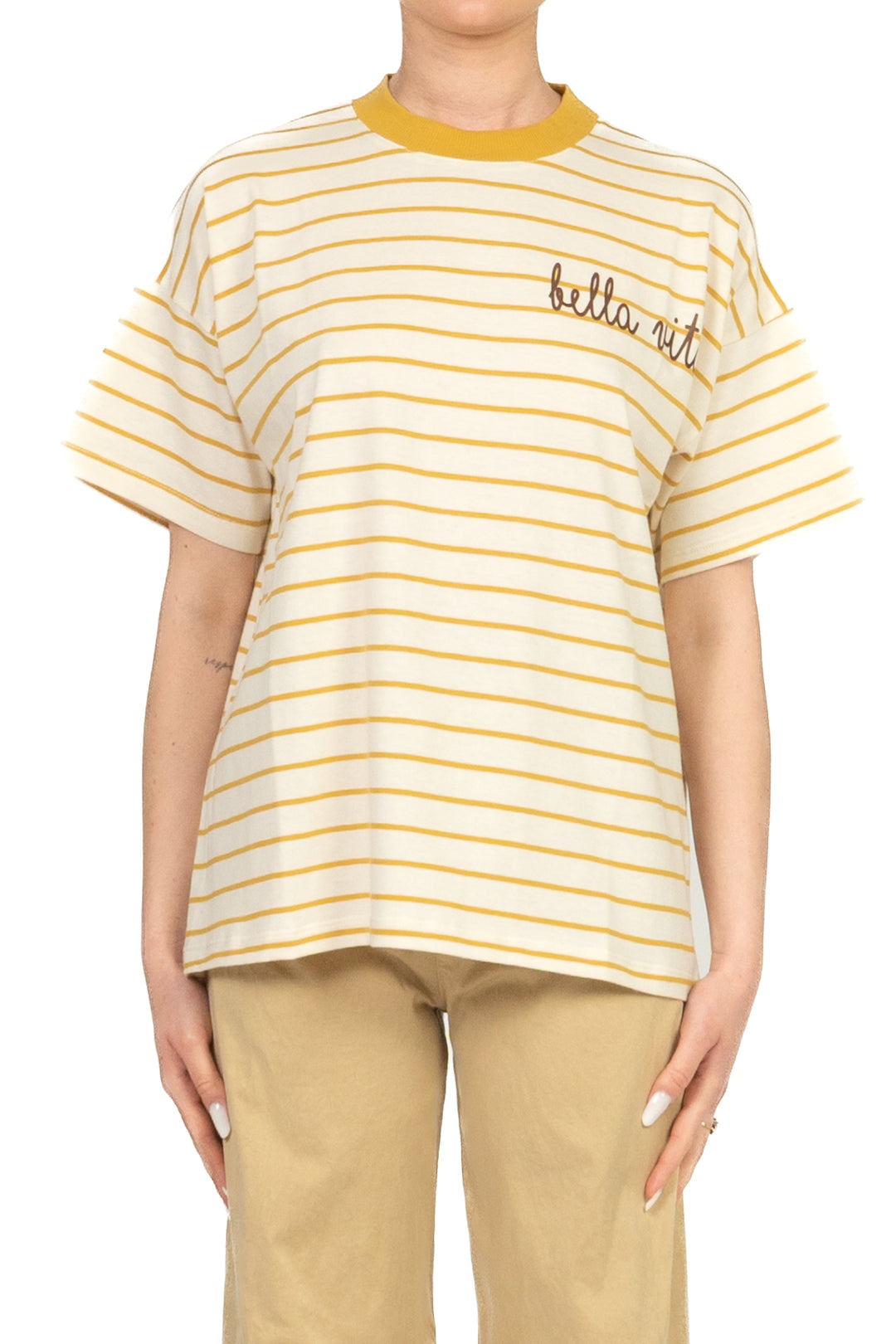 Vicolo - T-Shirt over rigata con stampa Art. RAB0837