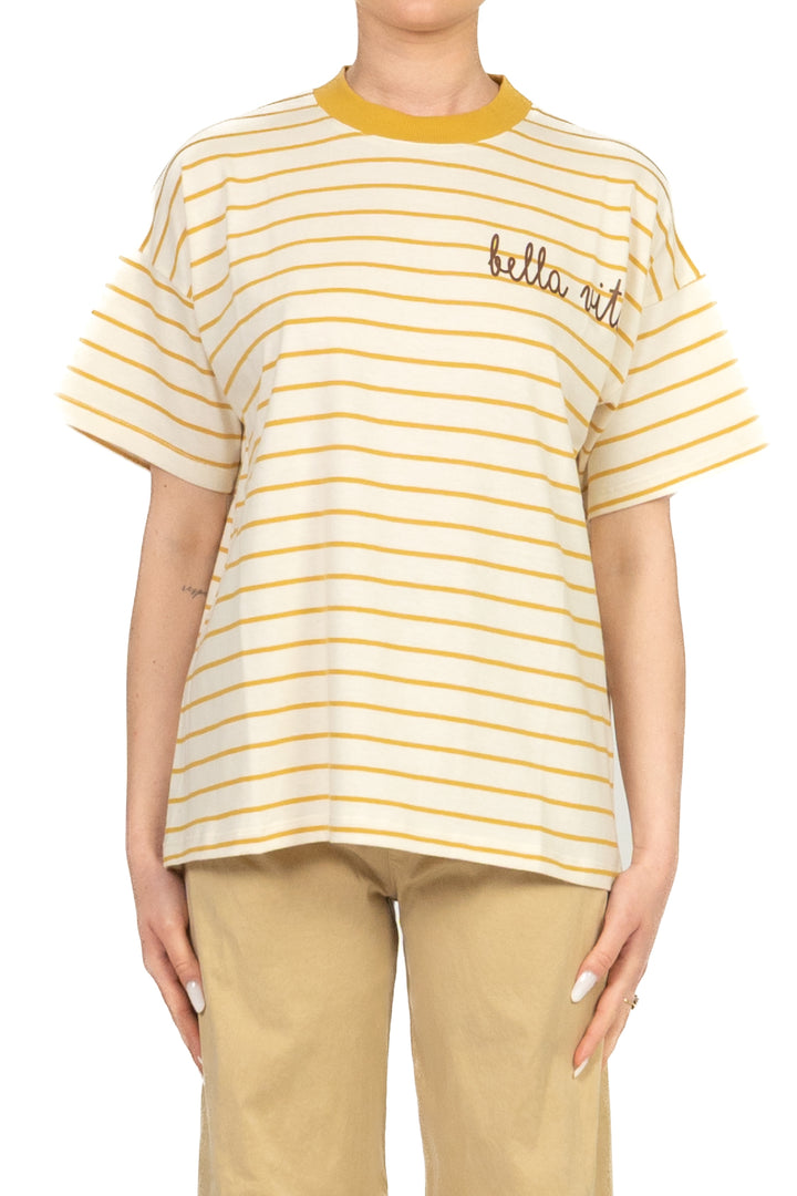 Vicolo - T-Shirt over rigata con stampa Art. RAB0837