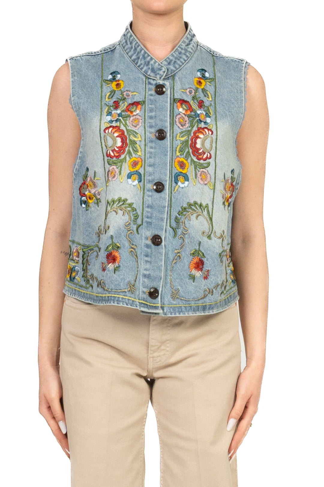 Tensione In - Gilet jeans ricamato Art. 39304
