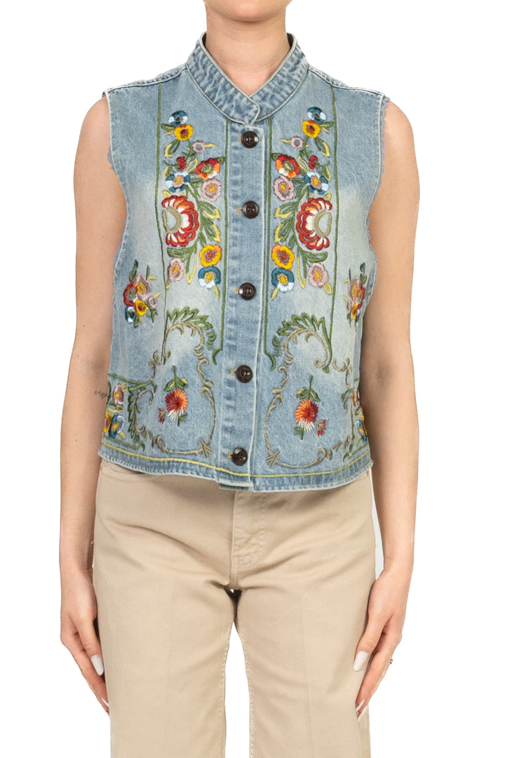 Tensione In - Gilet jeans ricamato Art. 39304