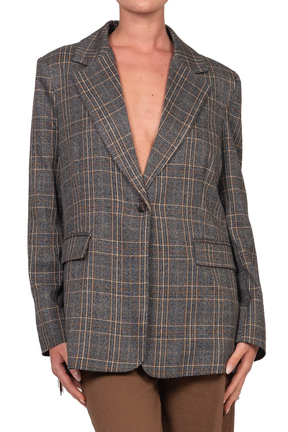 Tensione In - Giacca check con frange posteriori Art. 27B6148