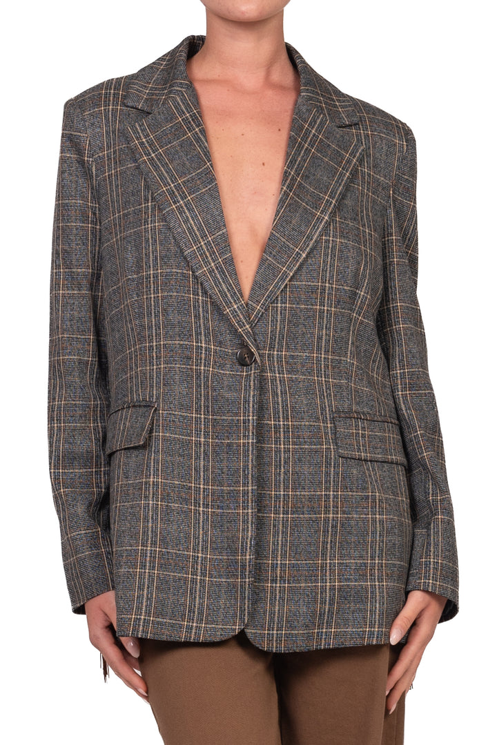 Tensione In - Giacca check con frange posteriori Art. 27B6148
