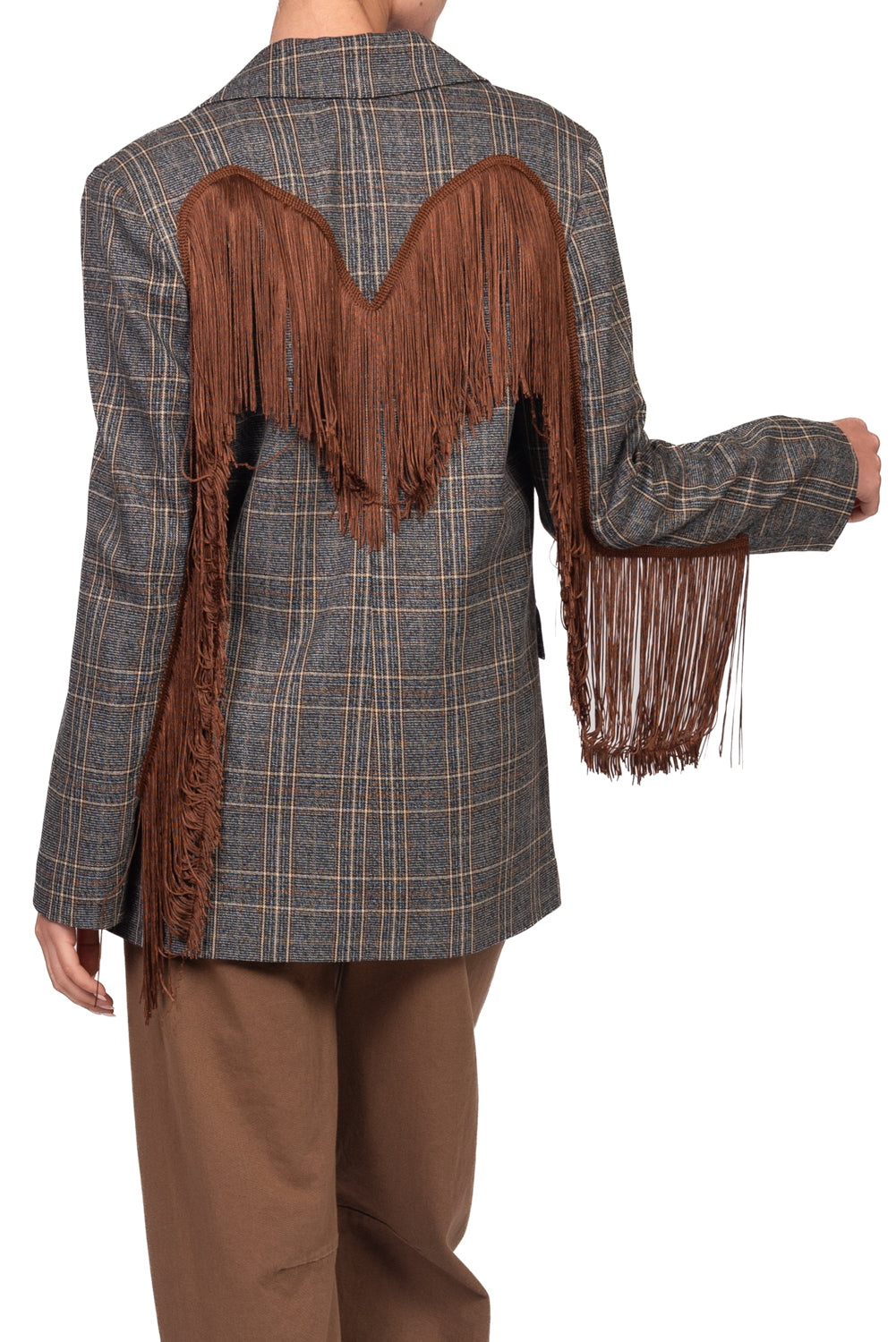 Tensione In - Giacca check con frange posteriori Art. 27B6148