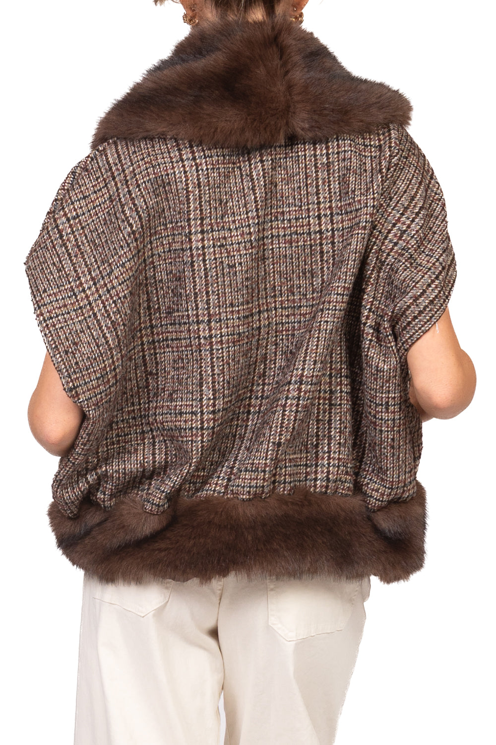 Tensione In - Gilet corto in tweed profili pelliccia Art. FW260072