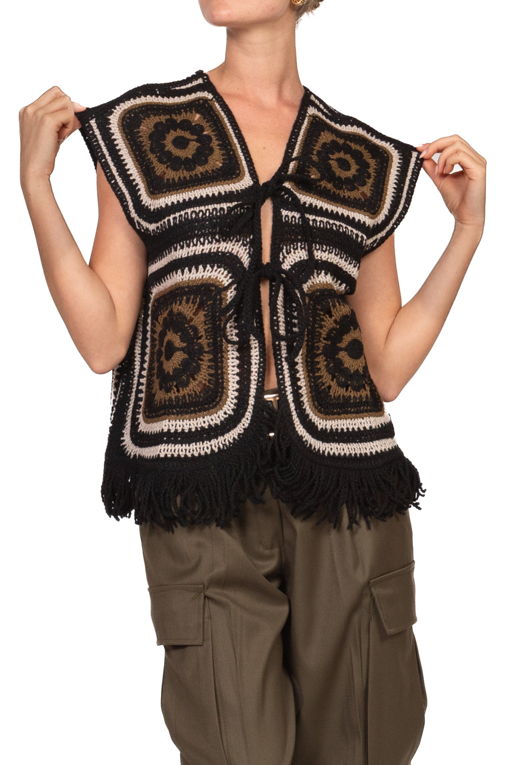 Vicolo - Gilet crochet con frange Art. 3AC3042