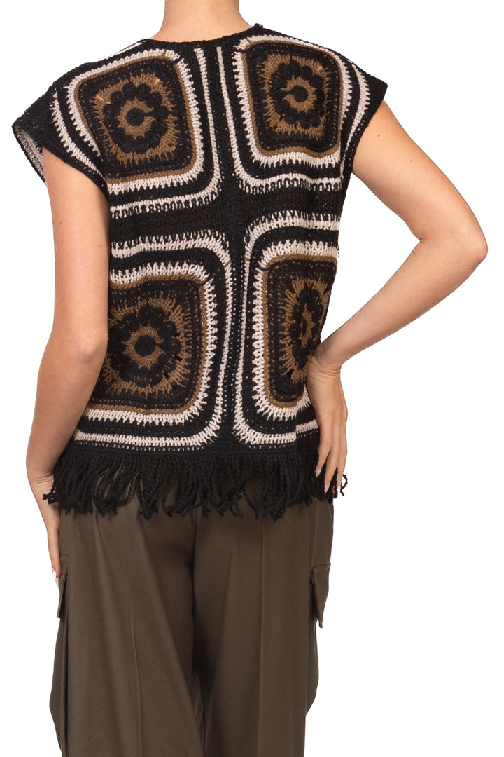 Vicolo - Gilet crochet con frange Art. 3AC3042
