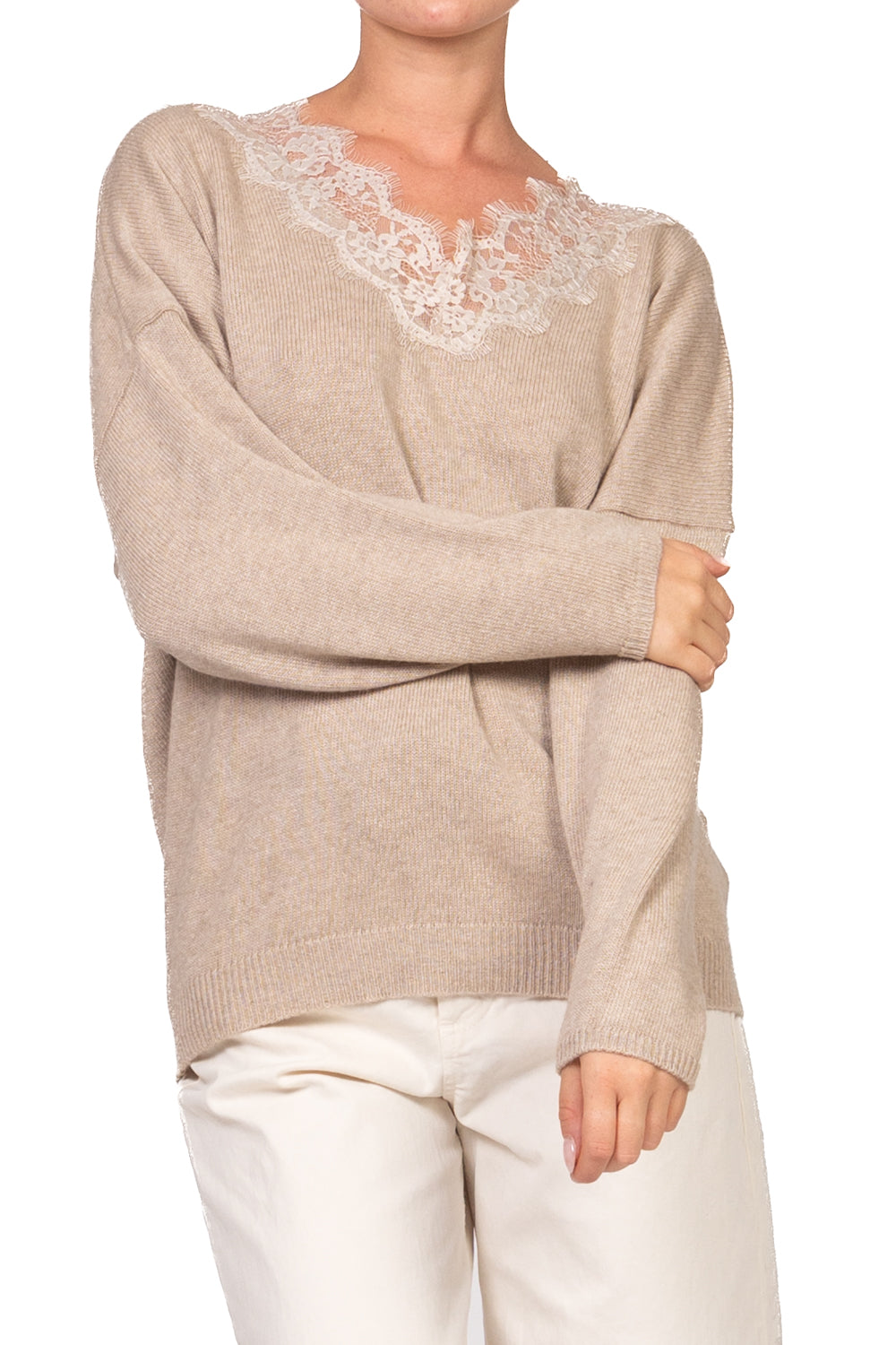 Vicolo - Maglia scollo v in pizzo Art. 7AC7123