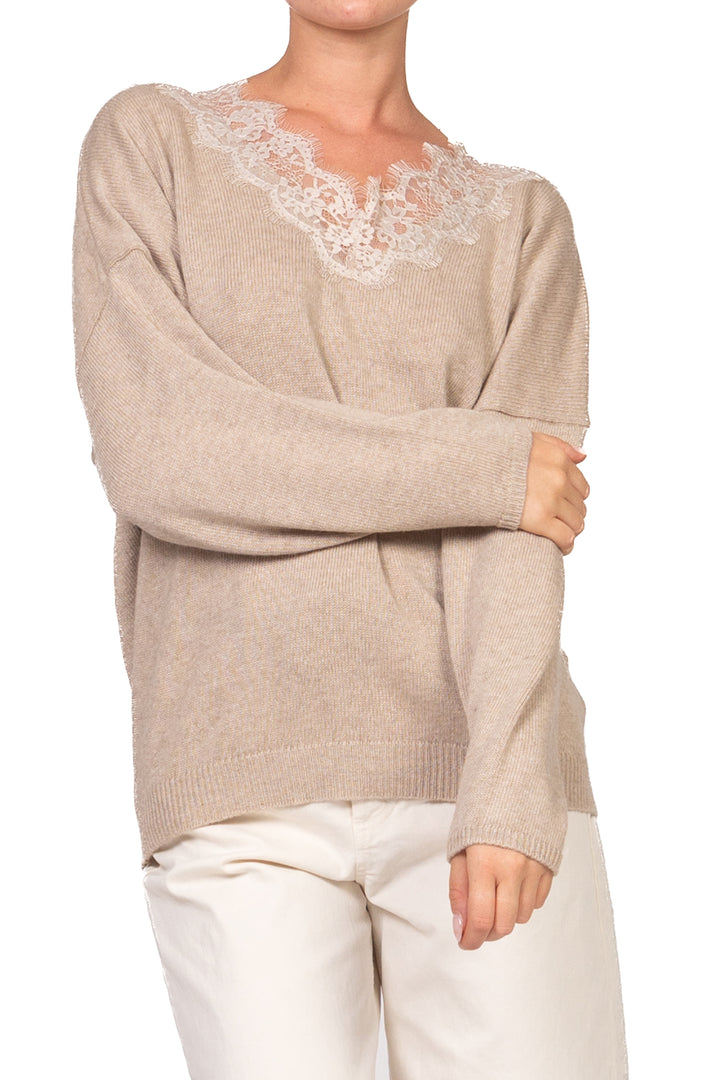 Vicolo - Maglia scollo v in pizzo Art. 7AC7123