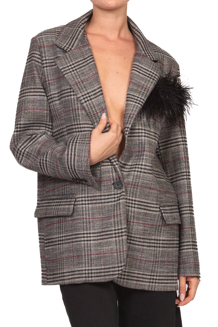 Tensione In - Giacca check con spilla piuma Art. 40410
