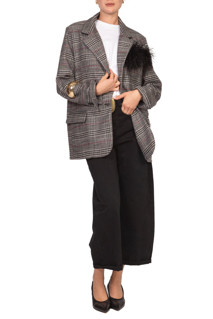 Tensione In - Giacca check con spilla piuma Art. 40410