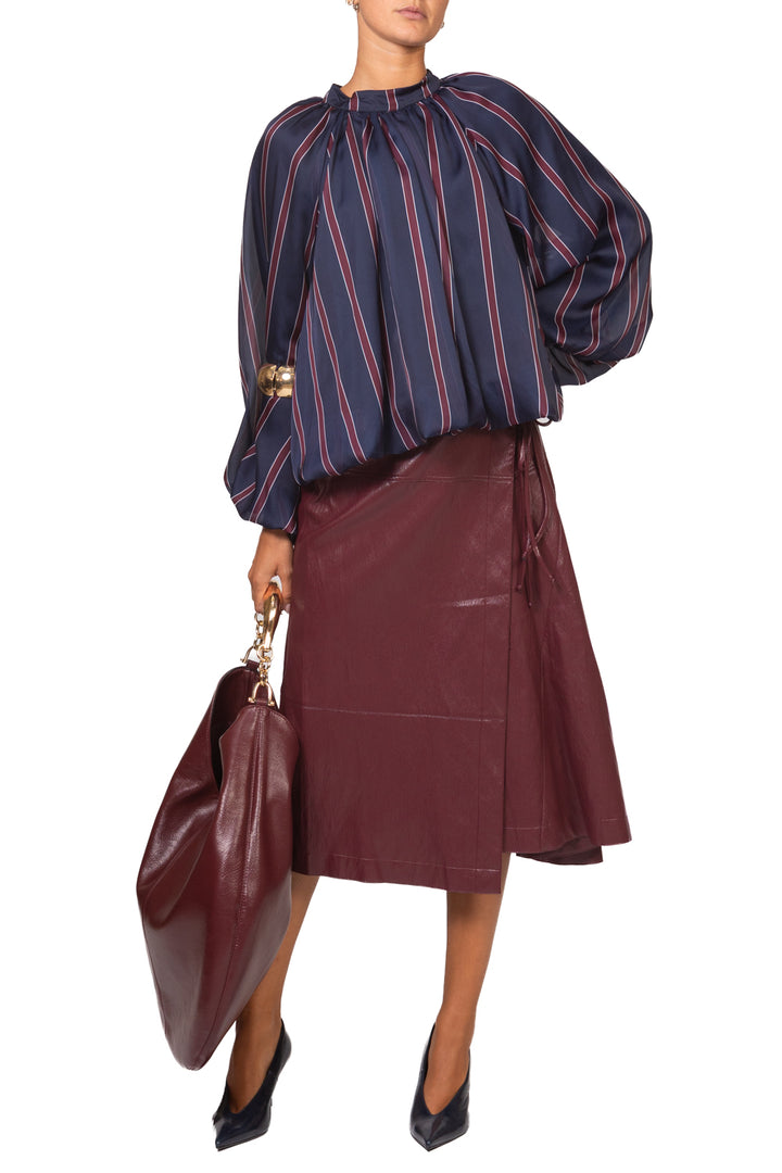 Tensione In - Blusa rigata in satin manica palloncino  Art. 27C6244