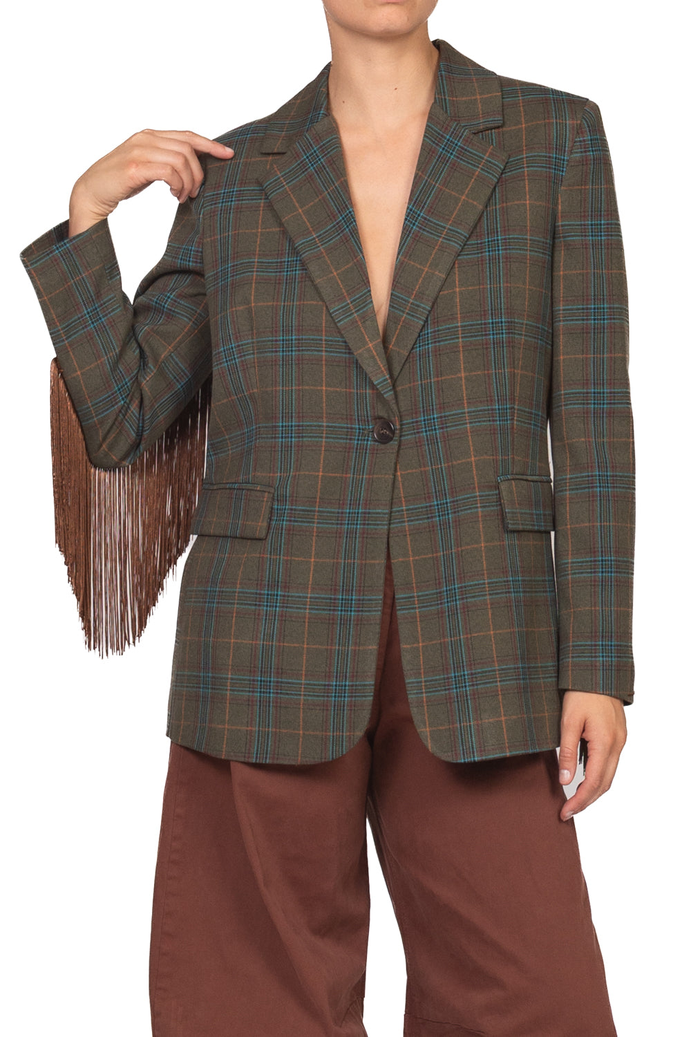 Tensione In - Giacca check con frange posteriori Art. 27B6247