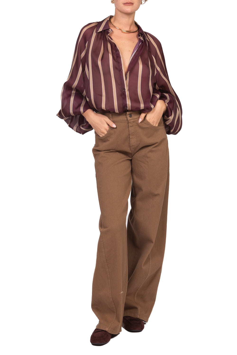 Tensione In - Camicia rigata con manica palloncino Art. 27C6245