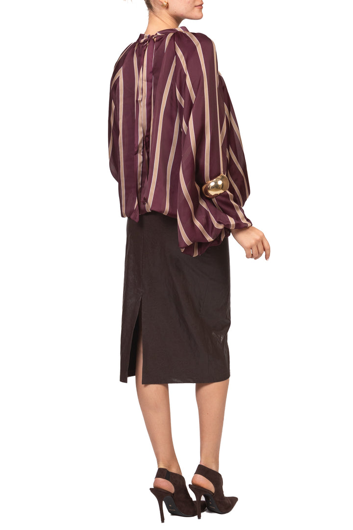 Tensione In - Blusa rigata in satin manica palloncino  Art. 27C6244