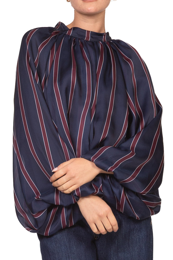 Tensione In - Blusa rigata in satin manica palloncino  Art. 27C6244