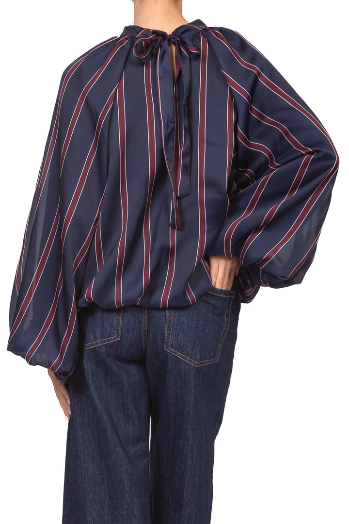 Tensione In - Blusa rigata in satin manica palloncino  Art. 27C6244