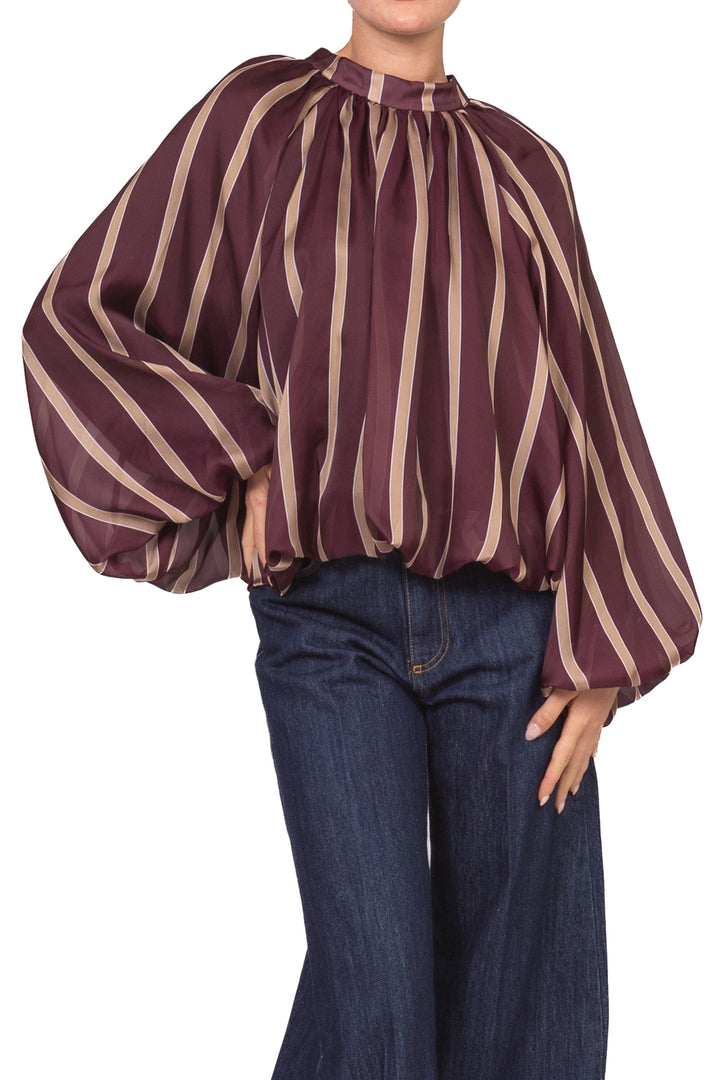 Tensione In - Blusa rigata in satin manica palloncino  Art. 27C6244
